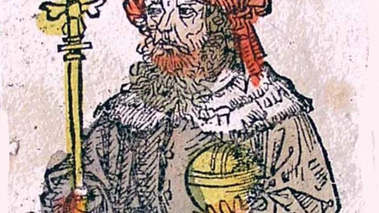 Artist illustration of King Cyrus - Colored woodcut from a 1480 edition of the Polychronicon