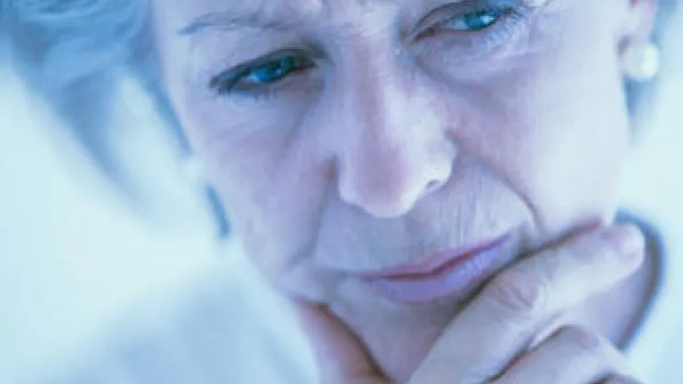 "How Could I Fall For That?" A older woman with her hand holding her chin - as if thinking.