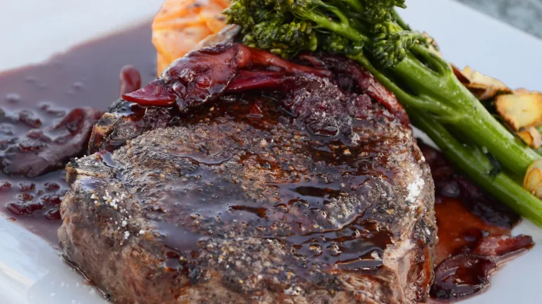 We can still enjoy the pot roast or chicken since they are "clean" according to God's food laws and have been properly slaughtered. Steak on a plate.
