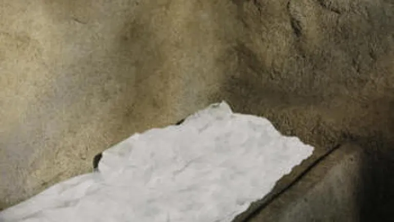 Inside of a tomb showing a white cloth