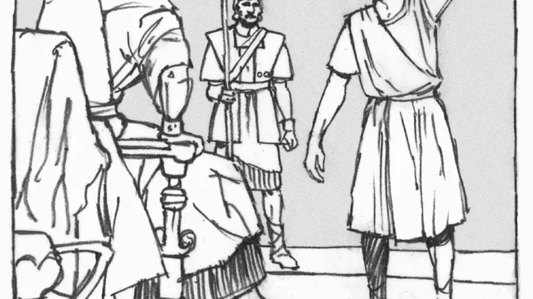 Daniel confidently came before the king and asked for more time to discover the dream and its interpretation. Illustration of Daniel addressing King Nebuchadnezzar.