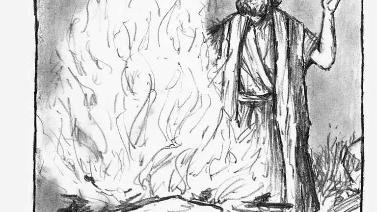 The all-consuming “fire of the Lord” suddenly fell on the altar and burned up the sacrifice. It was an awesome, frightening sight! Illustration of Elijah giving a sacrifice.