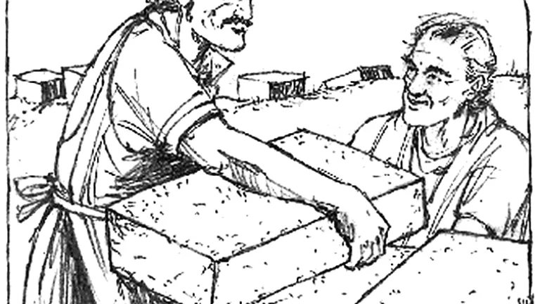 Illustration of Nehemiah helping to build the wall around Jerusalem.