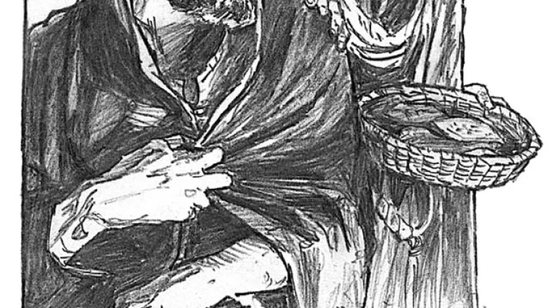 “And a servant girl came to Peter, saying, ‘You also were with Jesus of Galilee.’ But he denied it before them all, saying, ‘I do not know what you are saying.’” Illustration of Peter denying Christ.