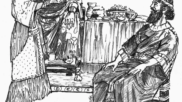 Esther turned and pointed toward Haman: “The adversary and enemy is this wicked Haman!” Haman was mortified. The king was so angry he could not speak. Illustrations of Esther
