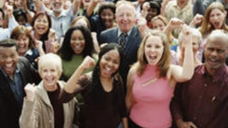 A large crowd cheering