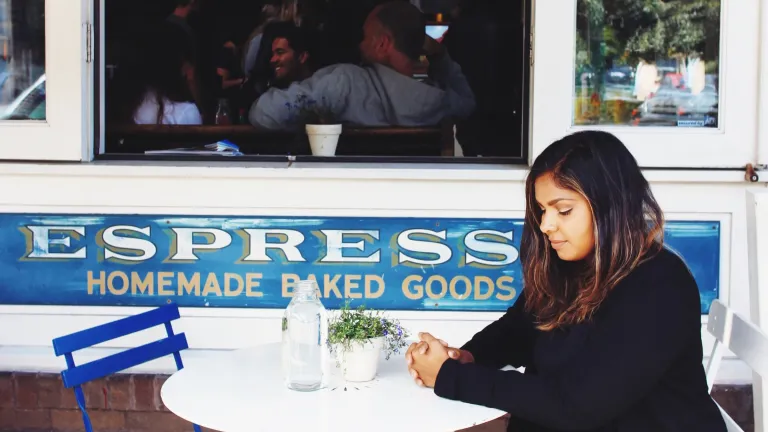 Empty Tables and chairs at a cafe.