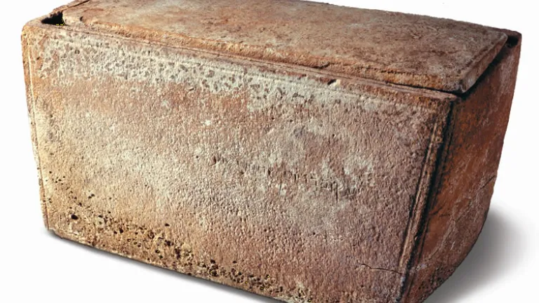 This rather plain 20-inch limestone ossuary, a burial box for bones, bears on its side a remarkable inscription identifying it as having belonged to “James, son of Joseph, brother of Jesus.” An ossuary, a burial box for bones.