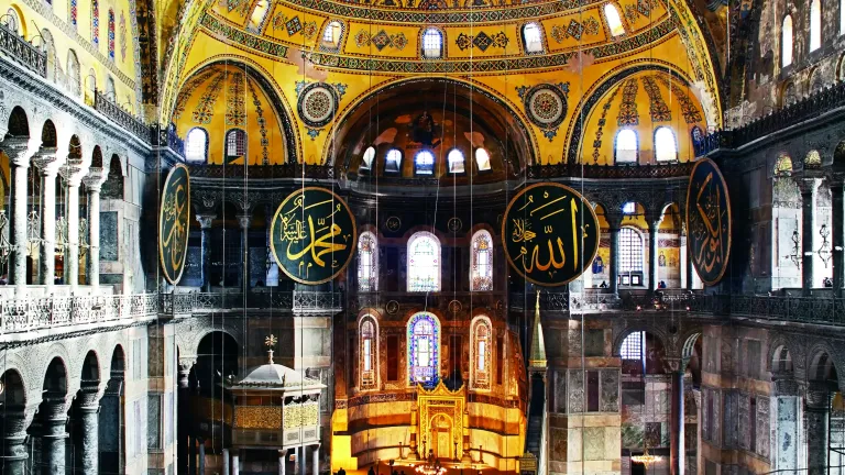 Hagia Sophia basilica in Istanbul, which was originally a Christian cathedral, and which was later taken control of by Muslims and converted into a mosque. Hagia Sophia basilica in Istanbul