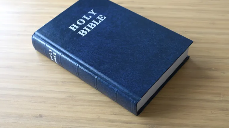 A Bible on a table.