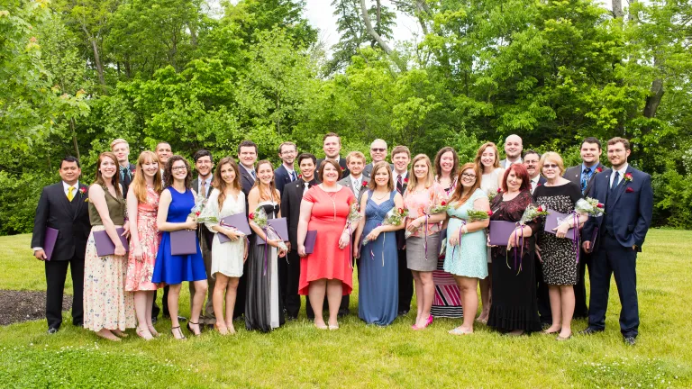 Ambassador Bible College class of 2015 pose for a photo.