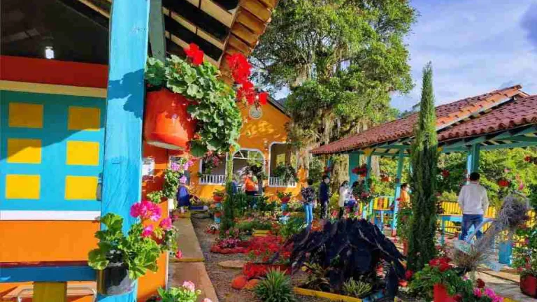 a colorful city street with brightly painted buildings