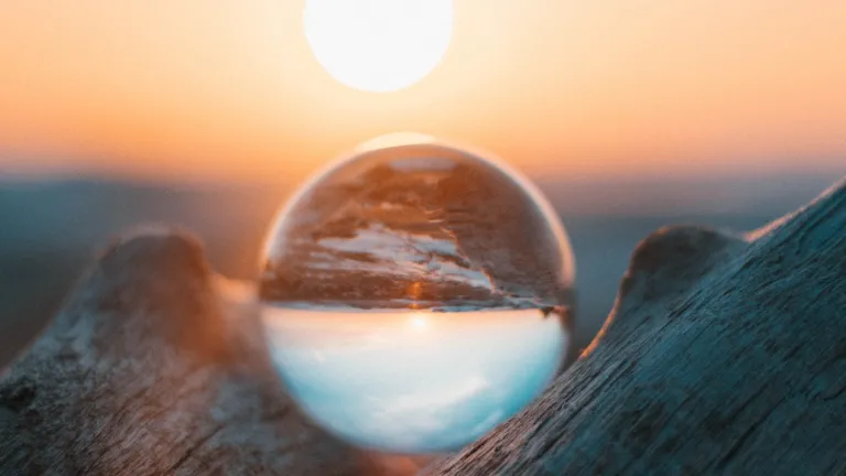 Photo of ocean pearl at sunset.