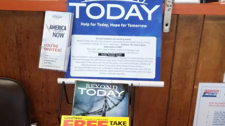 A display in a store of the Beyond Today magazines and Beyond Today Live event brochures.