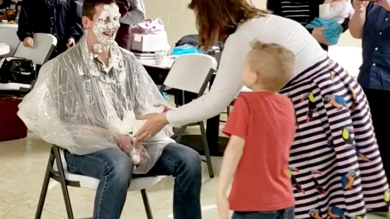 Joshua Creech, after his wife Lizzy throws a pie in his face for the Nashville’s Camp Nacome fundraiser.
