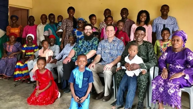 Pastors Ben Light and Paul Moody on a previous visit with the congregation in Owerri, Nigeria.   The message about preaching the gospel in Nigeria is found under point five of this article.