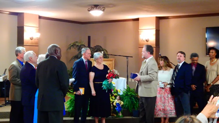 David and Sandy Mills are honored during church services for 54 years of service.