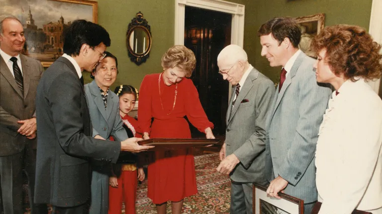 Nancy Reagan and the Little Ambassadors from Shanghai with Herbert Armstrong, and Aaron and Michelle Dean. Nancy Reagan and the Little Ambassadors from Shanghai with Herbert Armstrong, and Aaron and Michelle Dean.