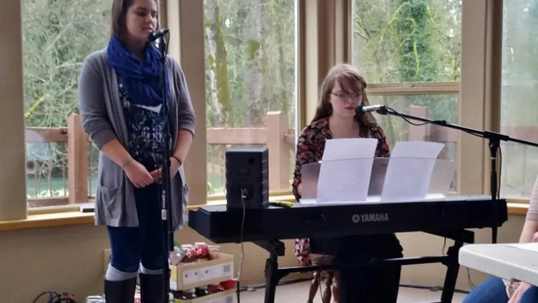 Amanda Richards and Rachel Richards singing “Just Be Held” for special music at the weekend.