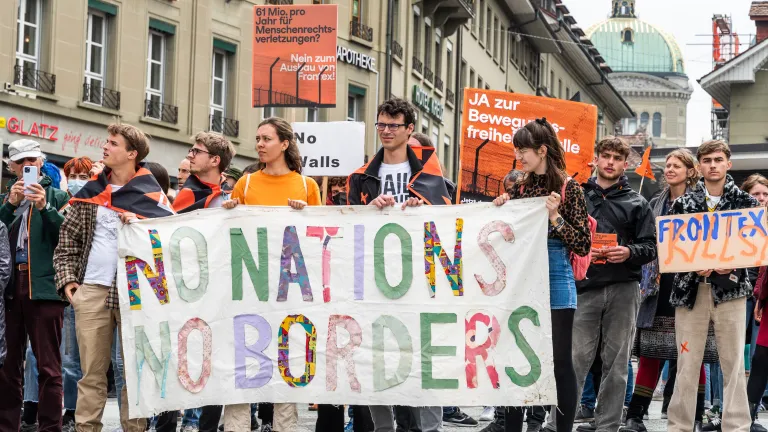 Photo of the NoFrontex Demonstration held on April 23, 2022, in Bern, Switzerland.