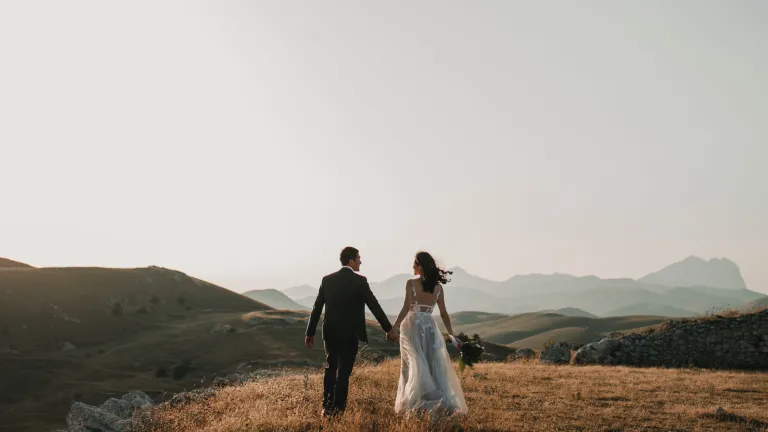 Sunset photo of young married couple
