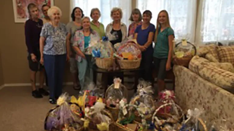 The ladies from the Spokane fellowship group pose with their baskets they filled for shut-ins.