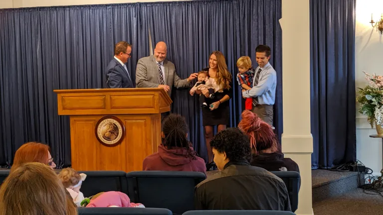 Blessing of little children at the church building owned by the Flint, Michigan, congregation.