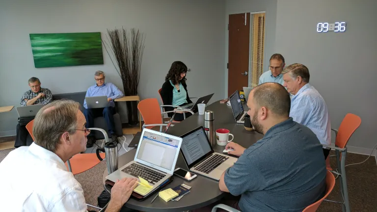 Beyond Today meeting to go over scripts before filming.