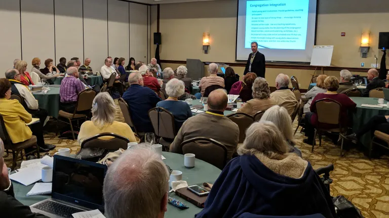 Tim Pebworth leads a discussion during the ministerial conference about how to engage and build relationships with young adults.