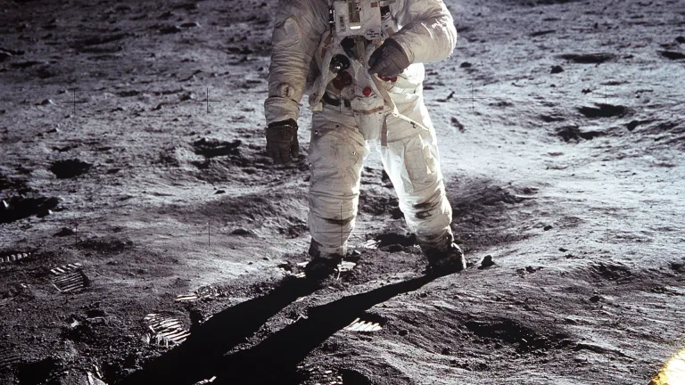 Neil Armstrong's double-horizon shot of Buzz Aldrin on the moon.