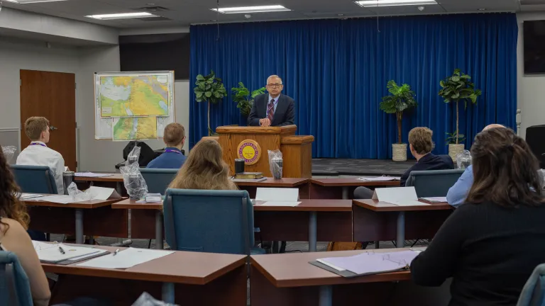 Victor Kubik talks to the ABC class during this year’s Orientation.
