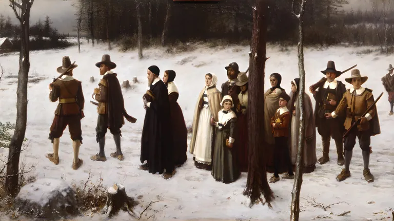 To understand the Half-Way Covenant and why it matters to us, we need to know something about the Puritans. a group of pilgrims standing in the snow