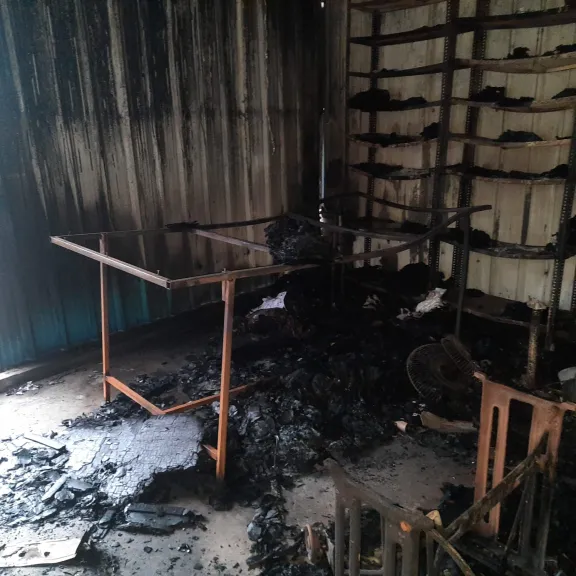 Burned out work room