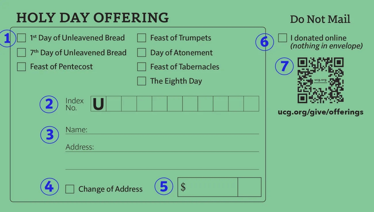 green Holy Day offering envelope with numbered sections