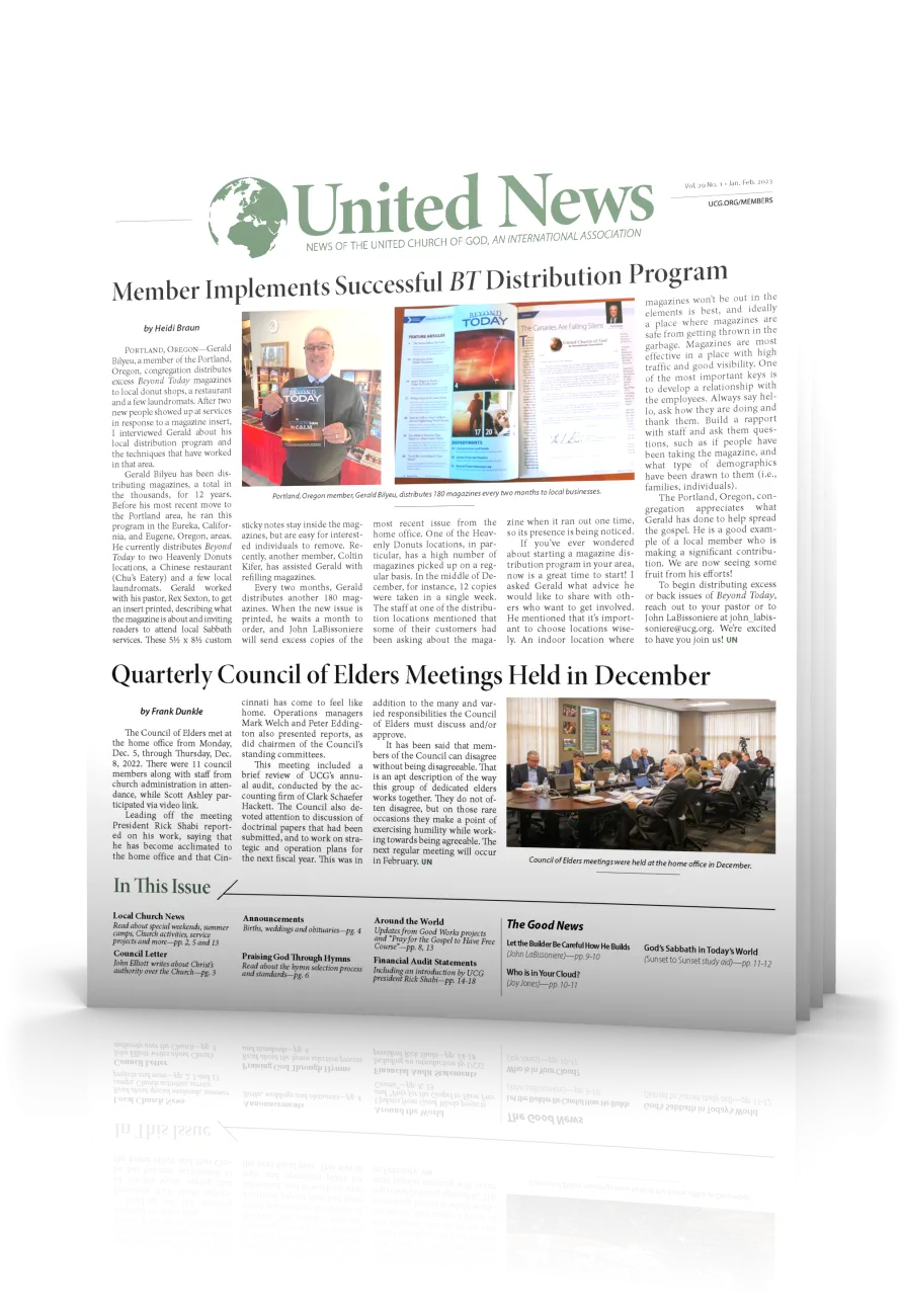 Tilted cover of January - February United News 2023