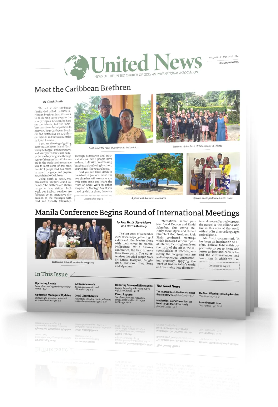 Tilted cover of March - April United News 2024