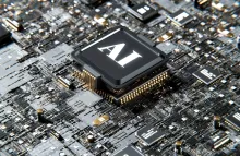 A computer chip with AI printed on it.