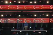 U.S. Secretary of State Marco Rubio speaking at the Charlie Kirk memorial in Glendale, Arizona on Sept. 21, 2025.