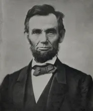 Abraham Lincoln, head-and-shoulders portrait, facing front.