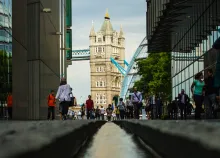 On the towers of the Tower Bridge in London.