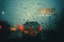 Driving in a rainstorm.