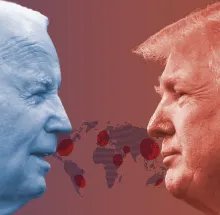 Side profiles of presidential Joe Biden and Donald Trump.