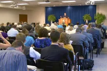 Looking over a church audience during worship services.