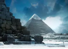 Snow on top of a pyramid.