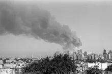 Smoke rises over New York City