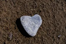 a heart-shaped rock on the ground