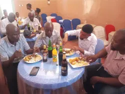 a group of people seated at a table