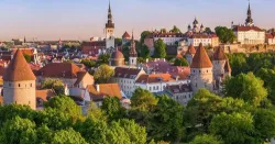 rooftops of buildings in Estonia admid foliage