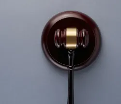 a gavel resting on a wooden tray