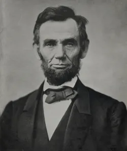 Abraham Lincoln, head-and-shoulders portrait, facing front.